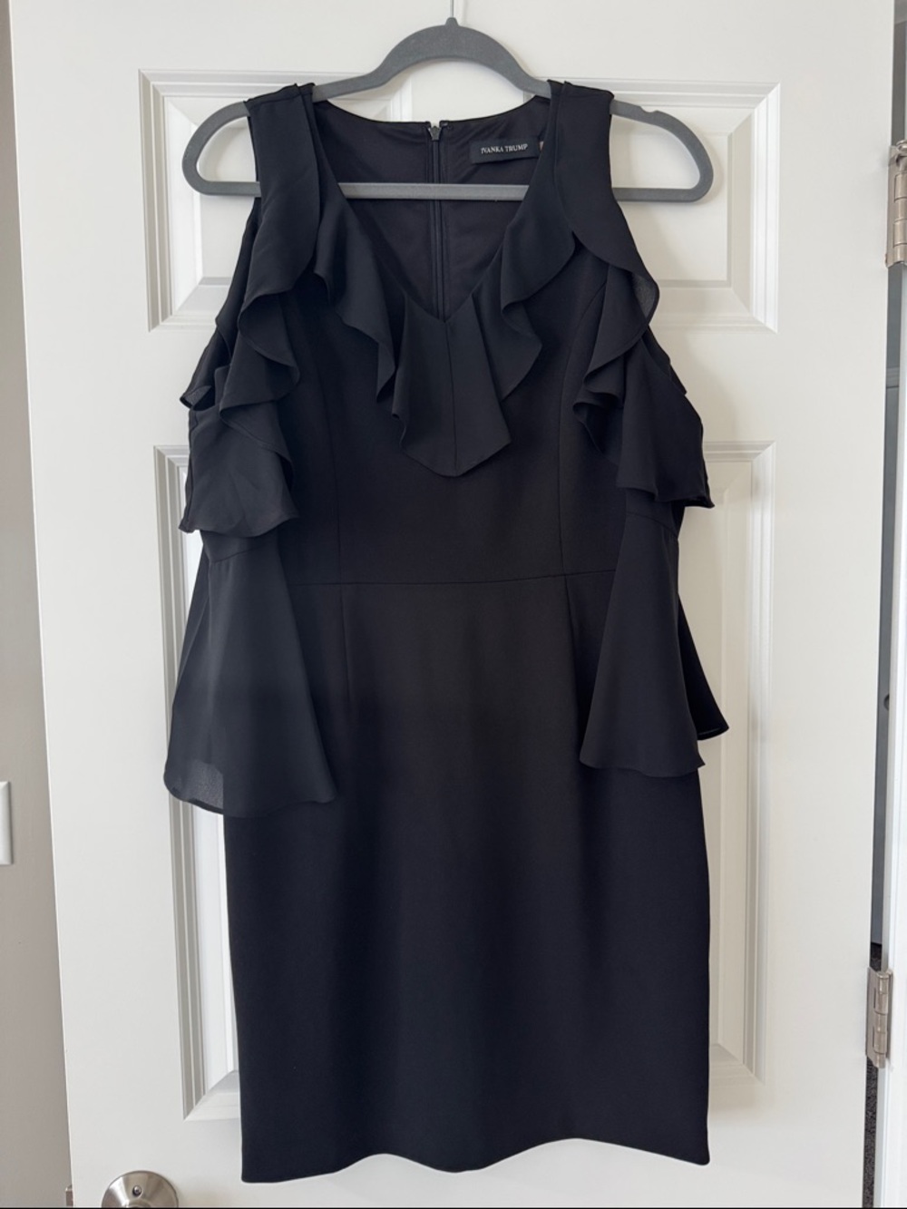 Ivanka Trump Black Ruffle Cold-Shoulder Mini Dress